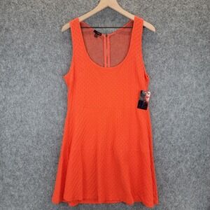 Bongo Dress  Juniors XL Orange Skater Fit Flare Textured Mesh Back Zip NWT 80's